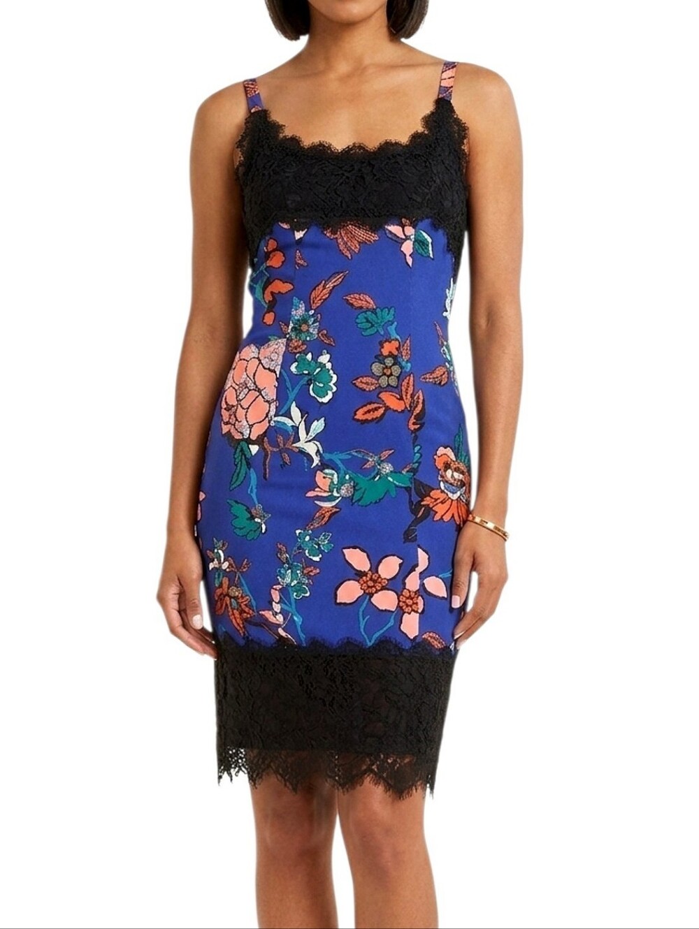 Diane Von Furstenberg Olivette Lace Trim Floral Slip Dress Size 4 Romantic